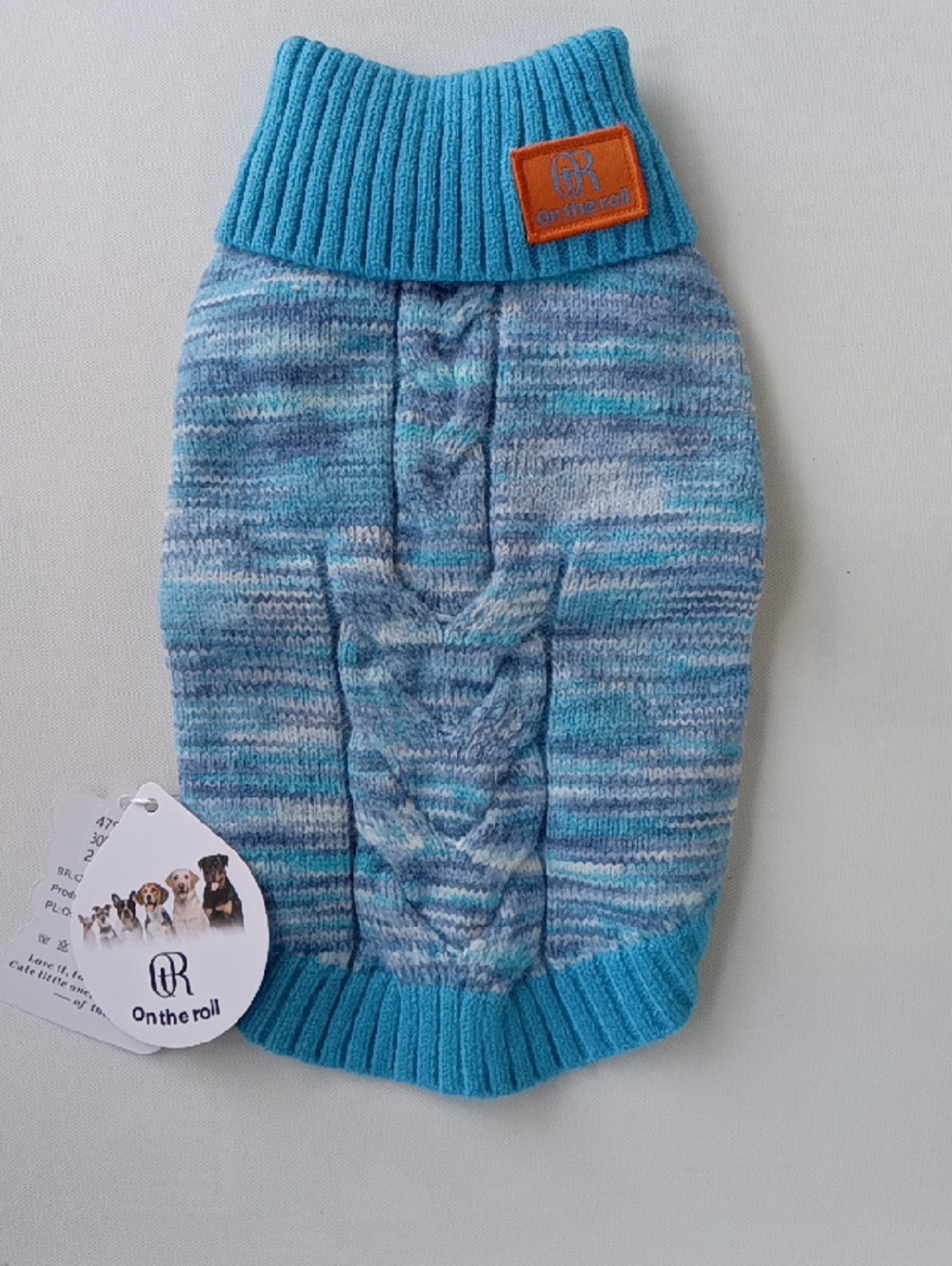 On the Roll Blue Marled Cable-Knit Dog Sweater Size S